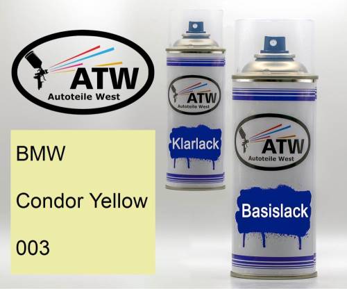 BMW, Condor Yellow, 003: 400ml Sprühdose + 400ml Klarlack - Set, von ATW Autoteile West.